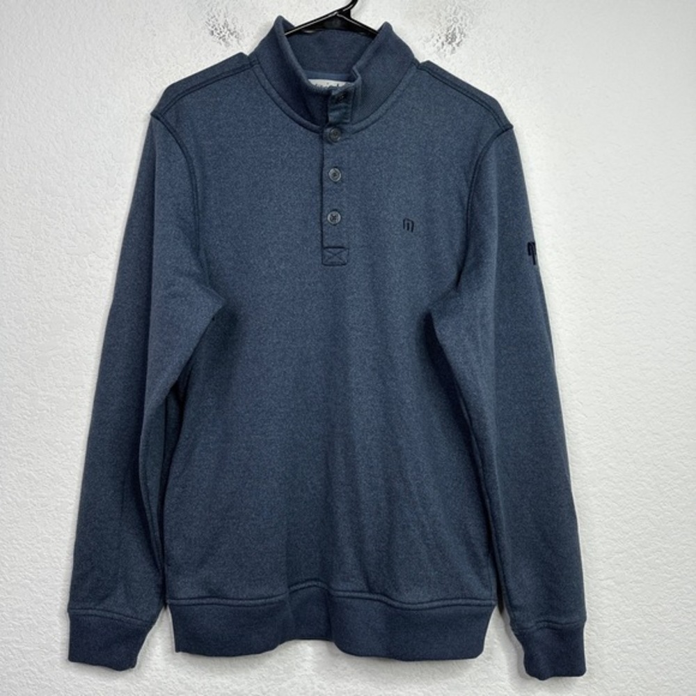 Travis Mathew Sweatshirt Mens M Blue 1/4 Button Collar Pullover‎ Golf Athleisure